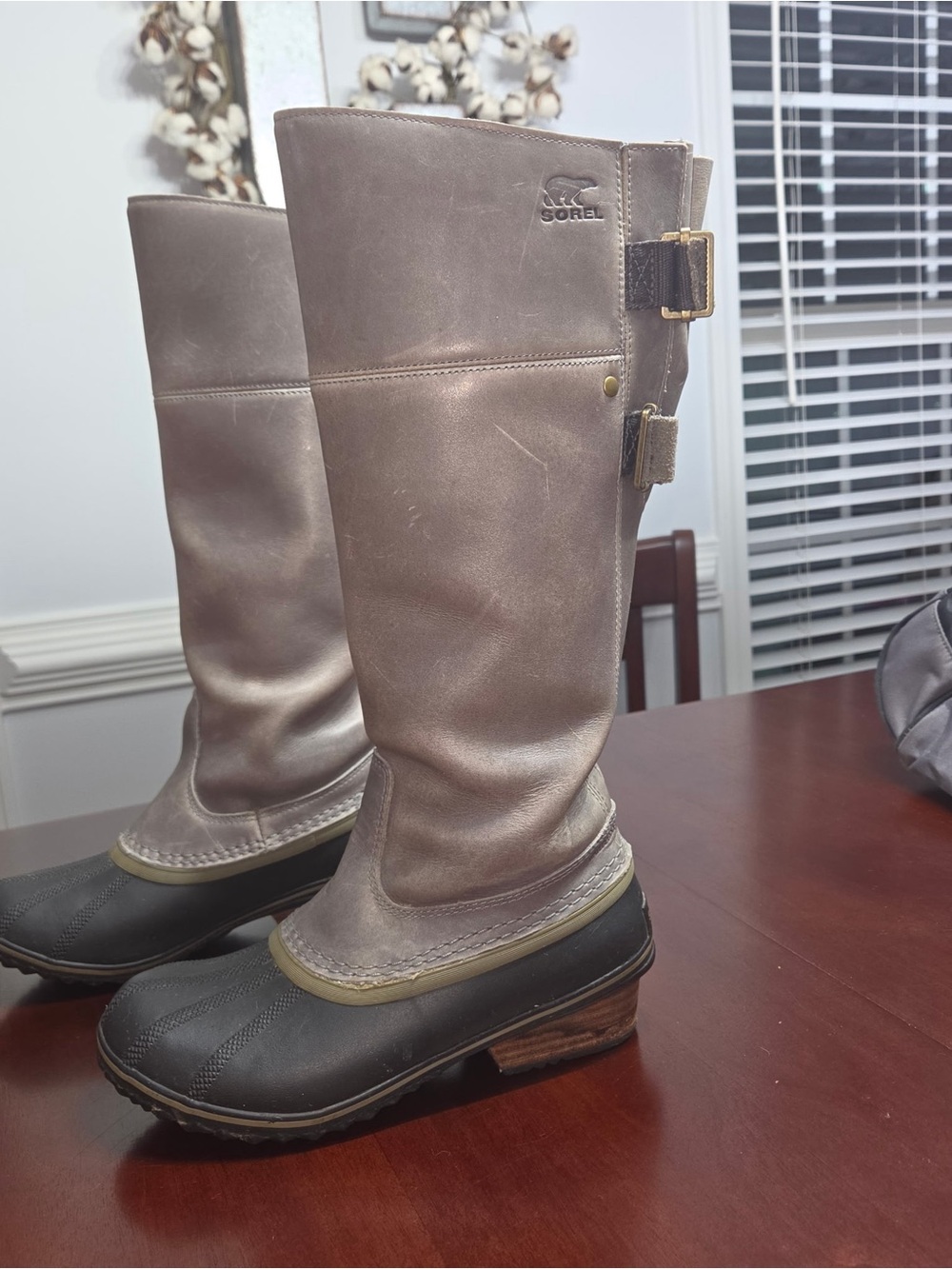 Sorel Slimpack Riding Tall II Leather Rain Winter Boots - Gray/Black Size 7